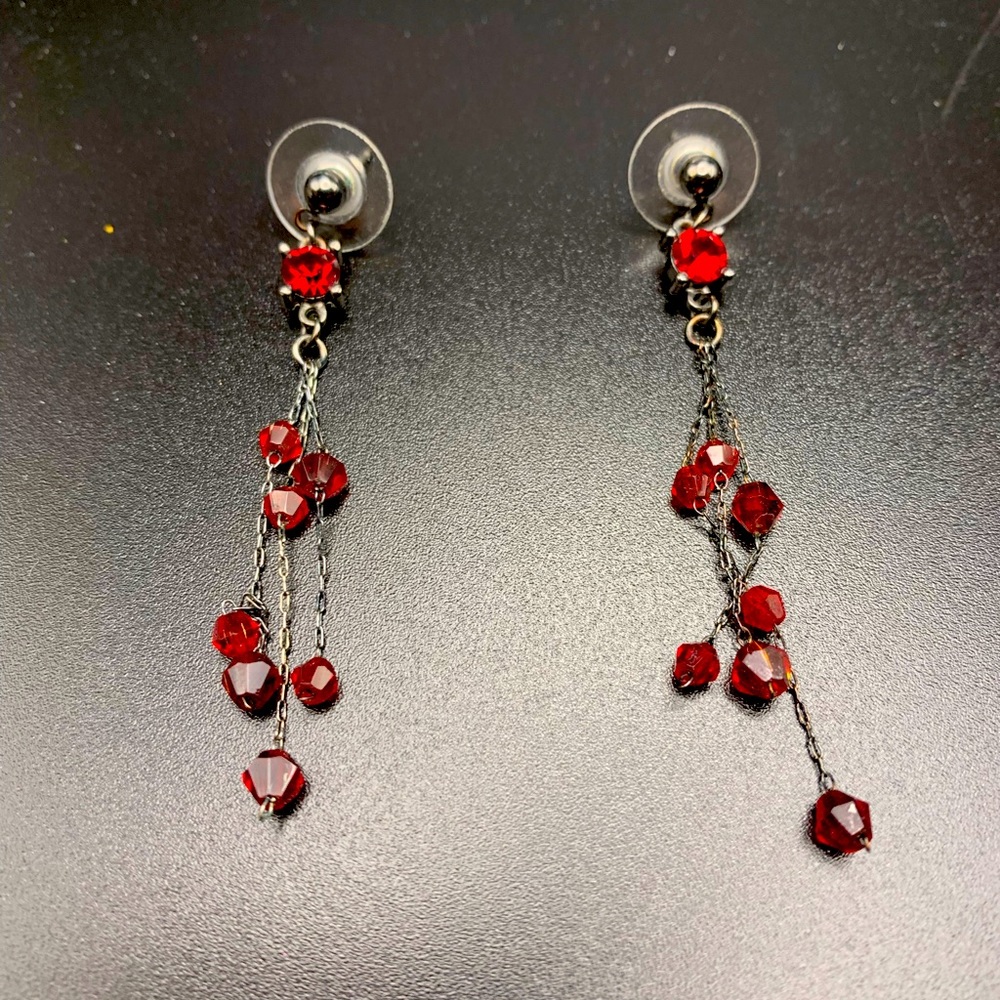 Red beaded earrings.